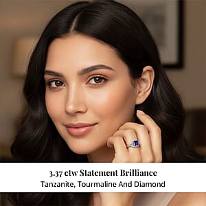 Certified & Appraised Rhapsody 950 Platinum Asscher Cut AAAA Tanzanite, Paraiba Tourmaline, Diamond (E-F, VS) (0.34 cts) Ring (Size 11.0) (6.45 g) 3.37 ctw