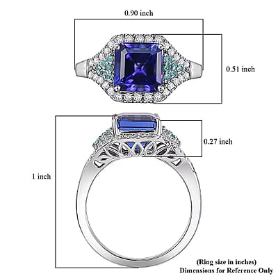 Certified & Appraised Rhapsody 950 Platinum Asscher Cut AAAA Tanzanite, Paraiba Tourmaline, Diamond (E-F, VS) (0.34 cts) Ring (Size 11.0) (6.45 g) 3.37 ctw