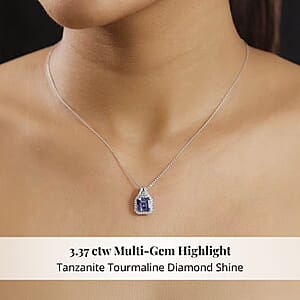 Certified & Appraised Rhapsody AAAA Tanzanite, Paraiba Tourmaline and E-F VS Diamond 3.37 ctw Pendant without Chain in 950 Platinum