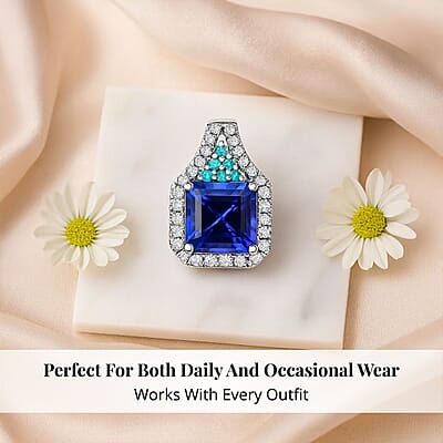 Certified & Appraised Rhapsody AAAA Tanzanite, Paraiba Tourmaline and E-F VS Diamond 3.37 ctw Pendant without Chain in 950 Platinum