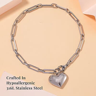 Heart Bracelet in Stainless Steel (6.50-8In)