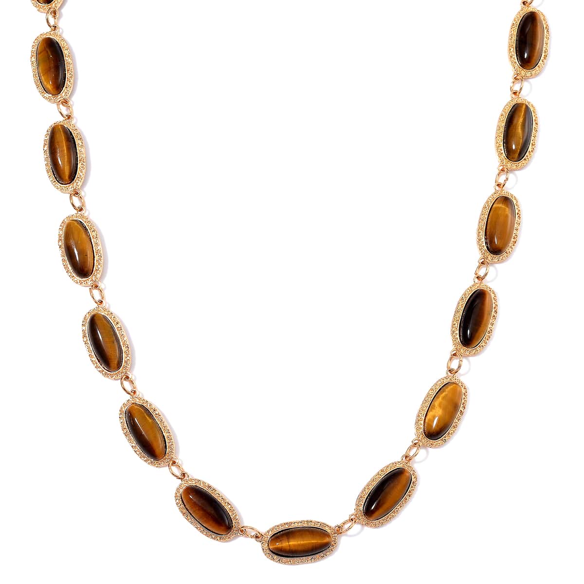 Yellow Tigers Eye 170.00 ctw Necklace 18-20 Inches in Goldtone image number 0