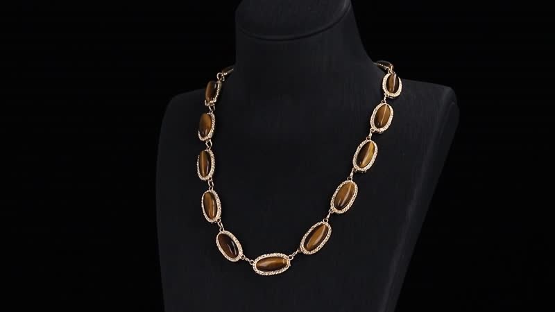Yellow Tigers Eye Necklace (18-20 Inches) in Goldtone 170.00 ctw