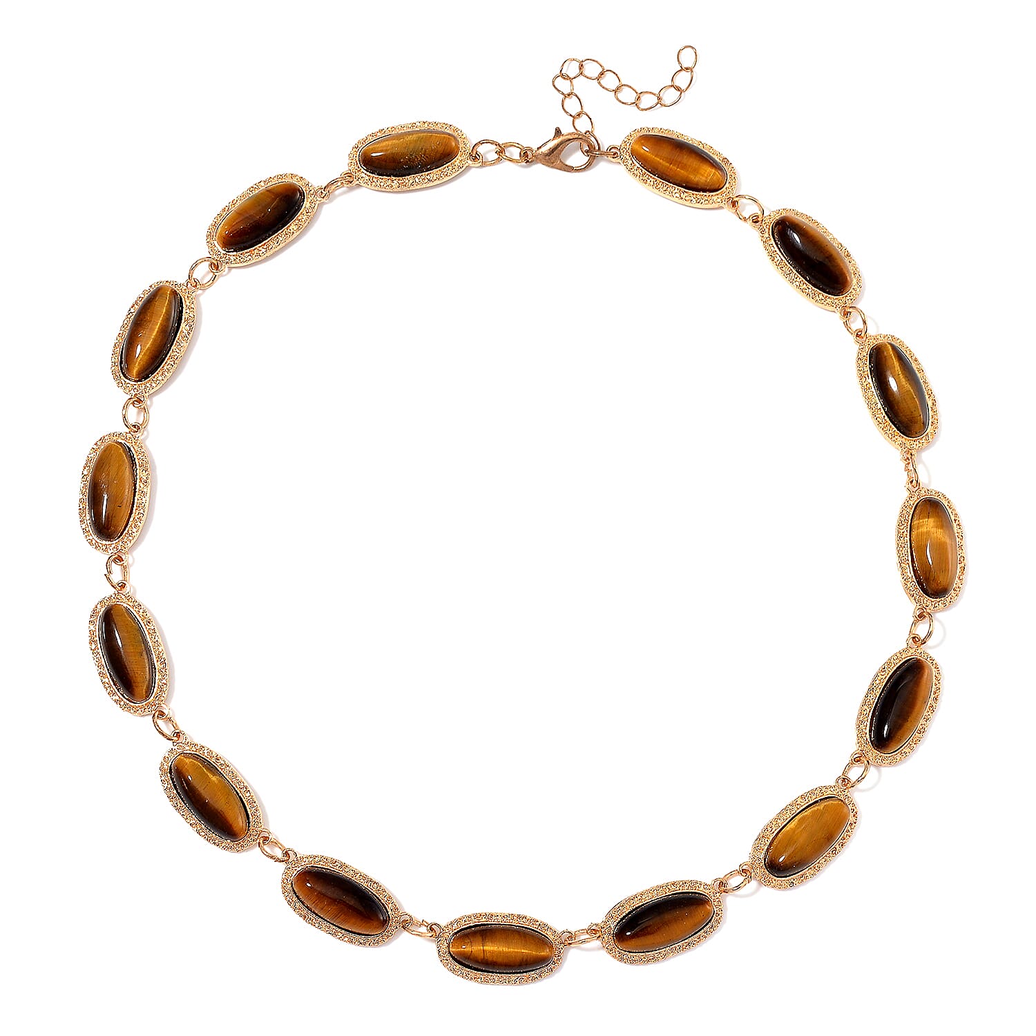 Yellow Tigers Eye 170.00 ctw Necklace 18-20 Inches in Goldtone