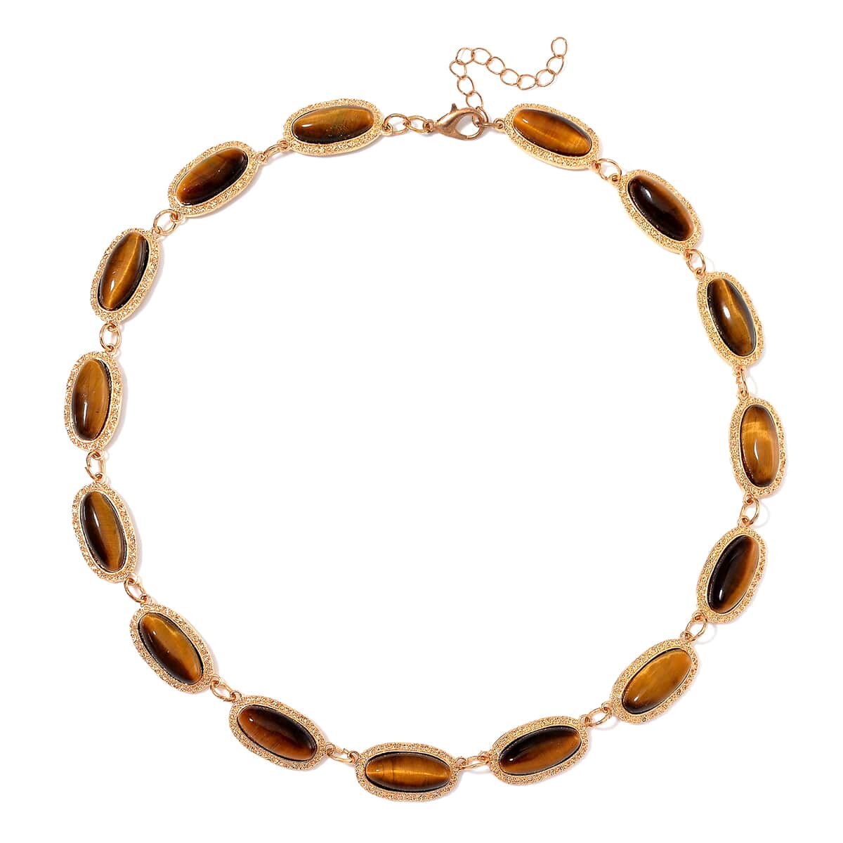 Yellow Tigers Eye 170.00 ctw Necklace 18-20 Inches in Goldtone image number 2