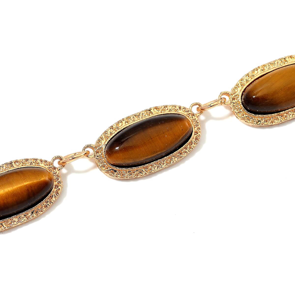 Yellow Tigers Eye 170.00 ctw Necklace 18-20 Inches in Goldtone image number 3