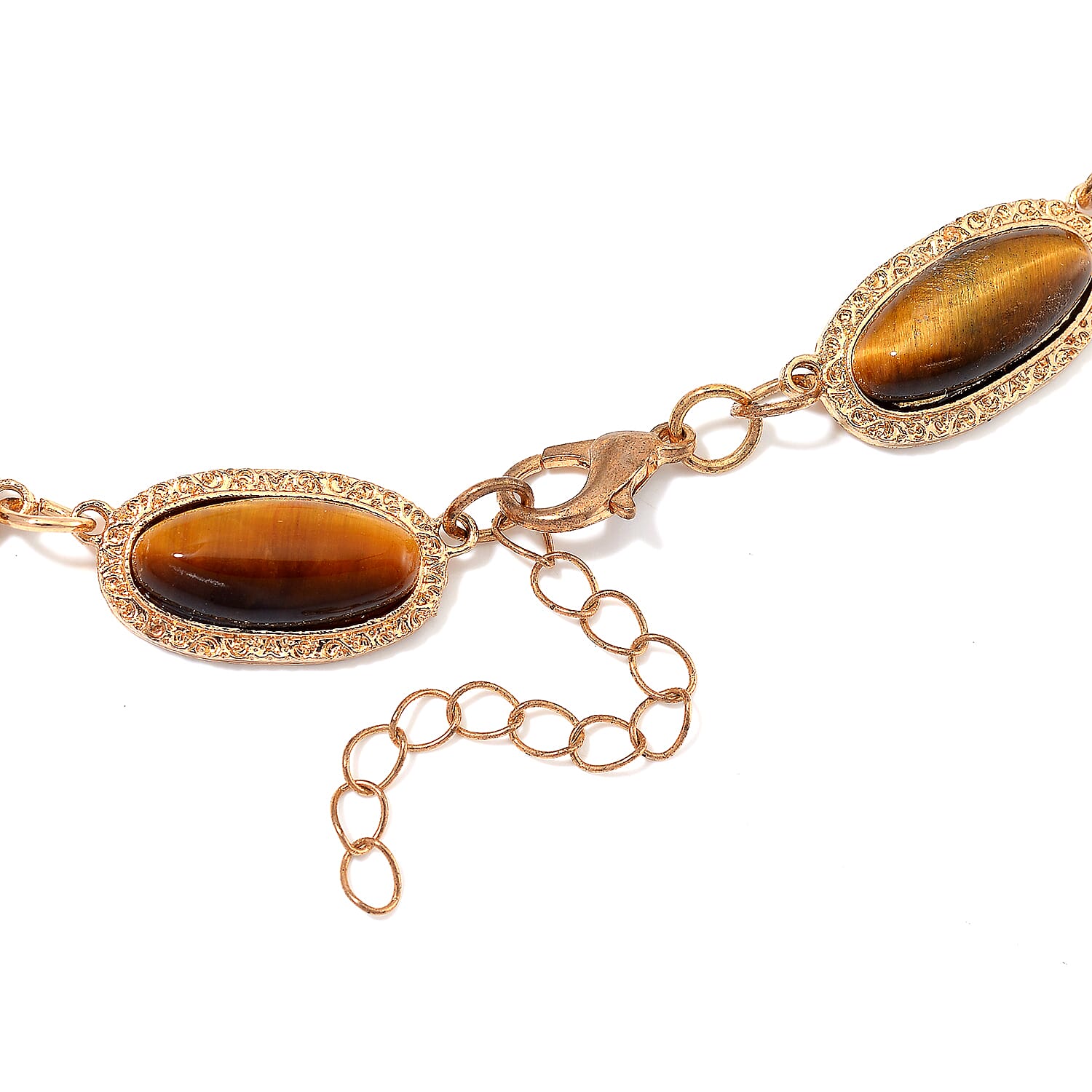 Yellow Tigers Eye 170.00 ctw Necklace 18-20 Inches in Goldtone