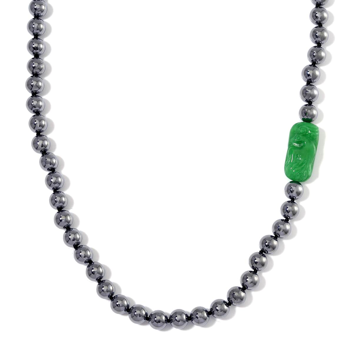 Green Jade (D) Phoenix Carved and Terahertz 330.00 ctw Beaded Knotted Necklace in Rhodium Over Sterling Silver 20 Inches image number 0