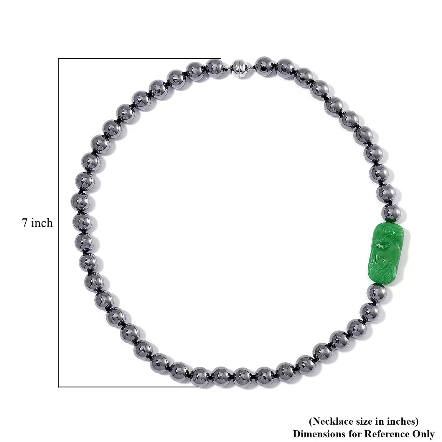 Green Jade (D) Phoenix Carved and Terahertz 330.00 ctw Beaded Knotted Necklace in Rhodium Over Sterling Silver 20 Inches