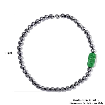Green Jade (D) Phoenix Carved and Terahertz 330.00 ctw Beaded Knotted Necklace in Rhodium Over Sterling Silver 20 Inches