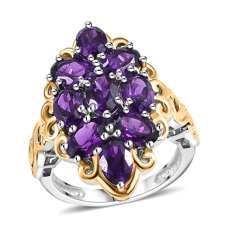 EverTrue African Amethyst 4.00 ctw Ring in 18K YG Plated and Platinum Bond (Size 10.0)