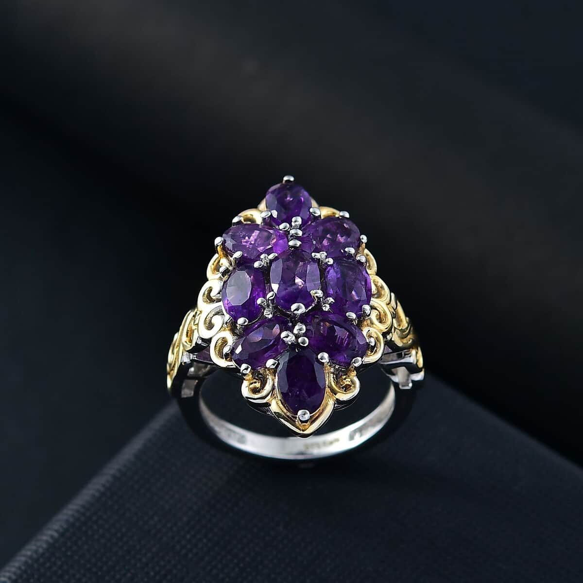 Karis African Amethyst 4.00 ctw Ring in 18K YG Plated and Platinum Bond (Size 10.0) image number 1