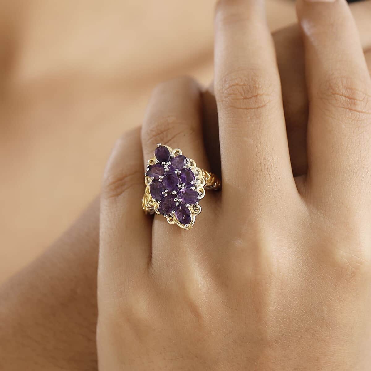 Karis African Amethyst 4.00 ctw Ring in 18K YG Plated and Platinum Bond (Size 10.0) image number 2