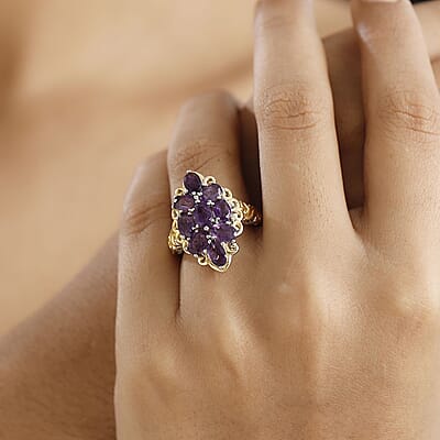 EverTrue African Amethyst 4.00 ctw Ring in 18K YG Plated and Platinum Bond (Size 10.0)