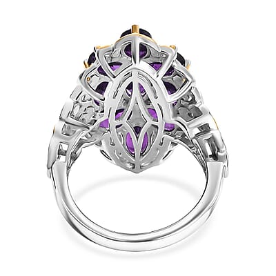 EverTrue African Amethyst 4.00 ctw Ring in 18K YG Plated and Platinum Bond (Size 10.0)