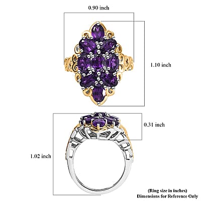EverTrue African Amethyst 4.00 ctw Ring in 18K YG Plated and Platinum Bond (Size 10.0)