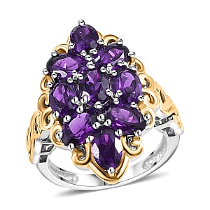 EverTrue African Amethyst 4.00 ctw Ring in 18K YG Plated and Platinum Bond (Size 5.0)