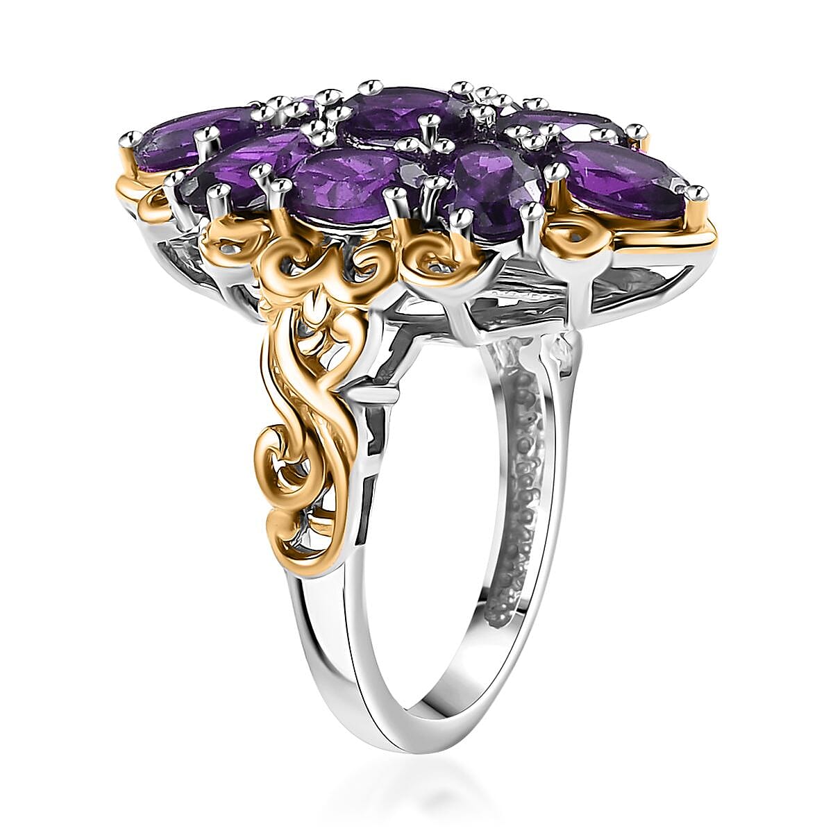 EverTrue African Amethyst 4.00 ctw Ring in 18K YG Plated and Platinum Bond (Size 5.0) image number 3
