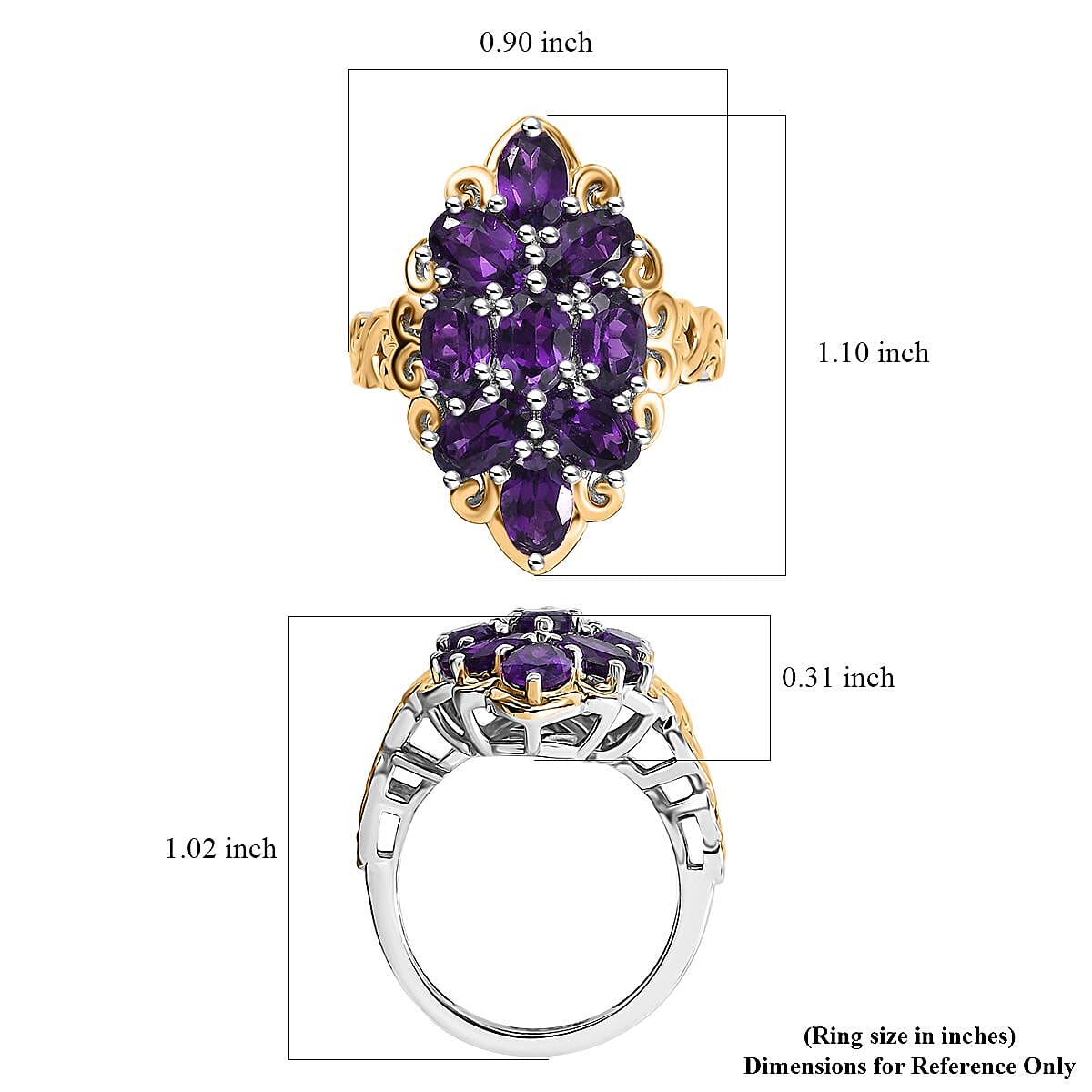 EverTrue African Amethyst 4.00 ctw Ring in 18K YG Plated and Platinum Bond (Size 5.0) image number 5