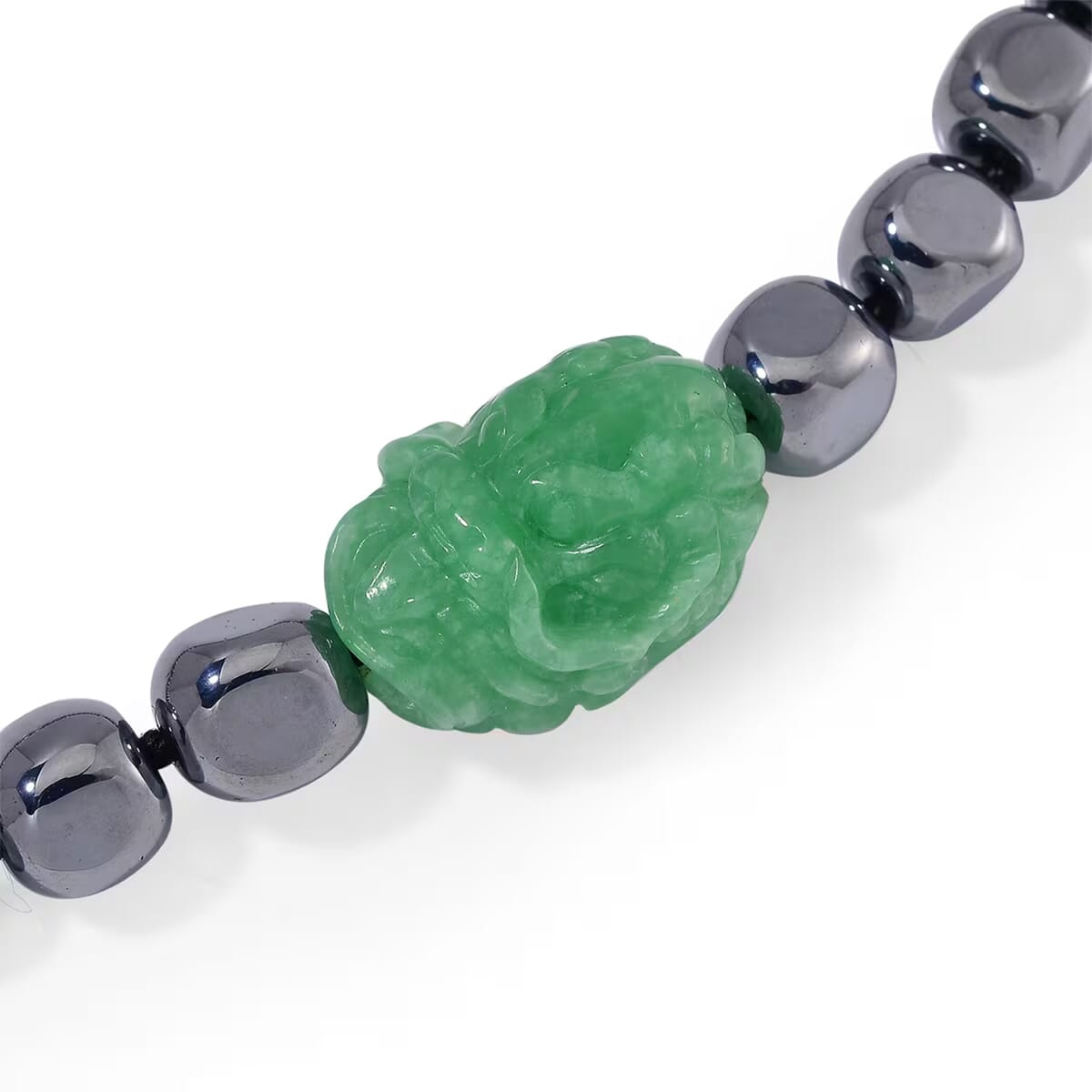 Green Jade (D) Dragon Carved and Terahertz 310.00 ctw Beaded Knotted Necklace in Rhodium Over Sterling Silver 20 Inches image number 7