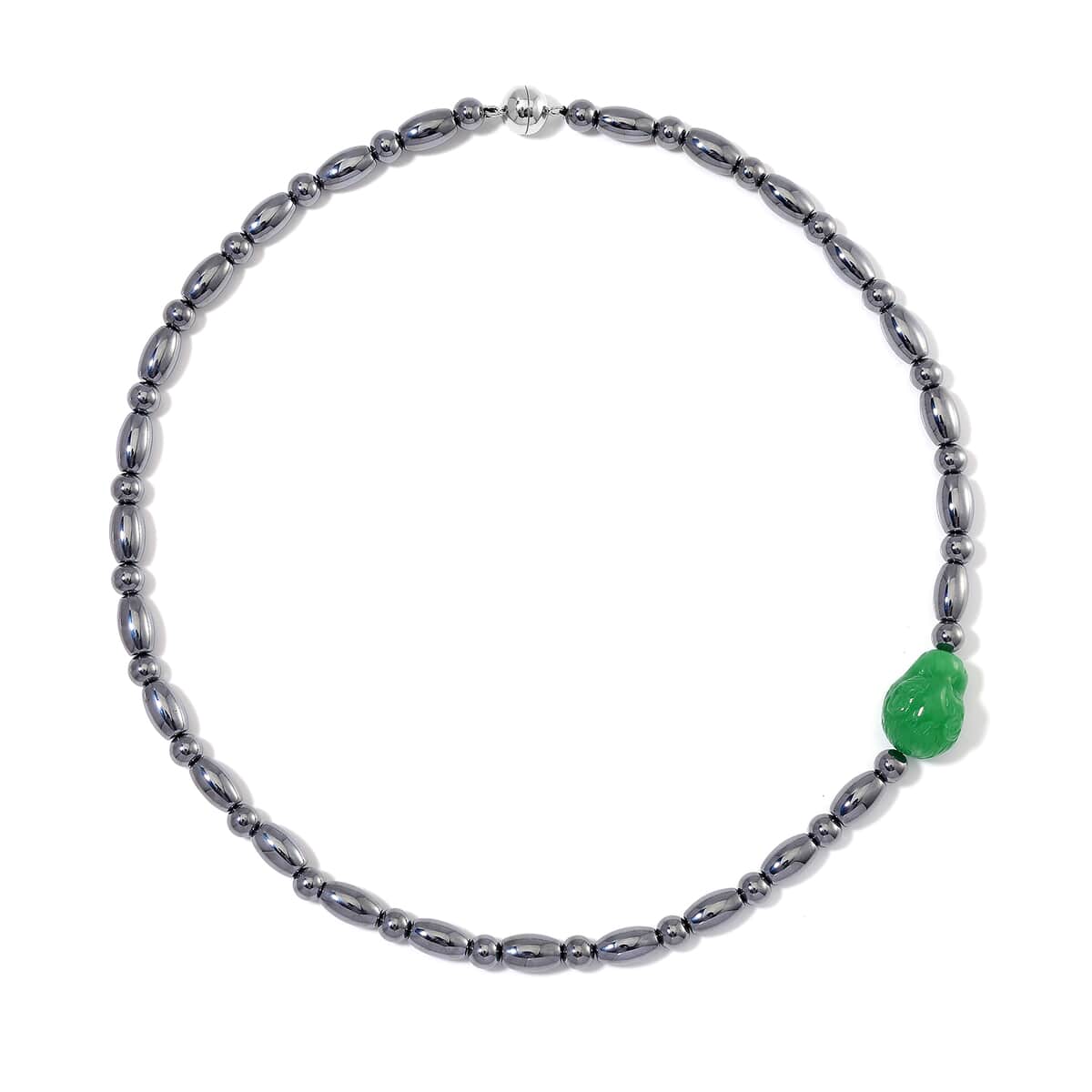 Green Jade (D) Leopard Carved and Terahertz 200.00 ctw Beaded Knotted Necklace in Rhodium Over Sterling Silver 20 Inches image number 2