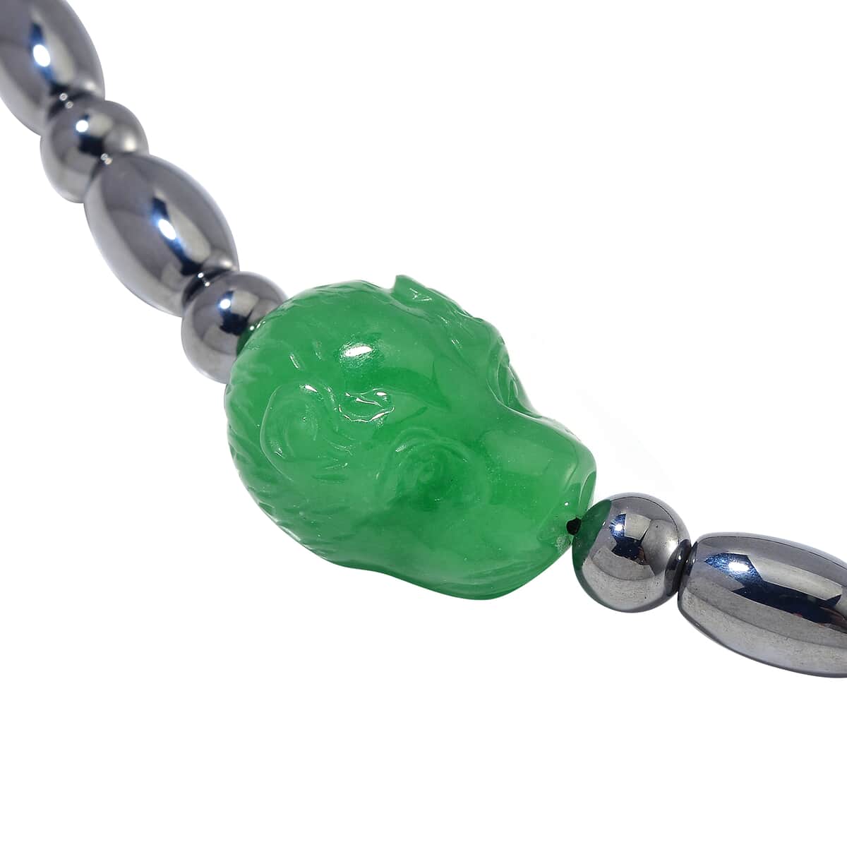 Green Jade (D) Leopard Carved and Terahertz 200.00 ctw Beaded Knotted Necklace in Rhodium Over Sterling Silver 20 Inches image number 3