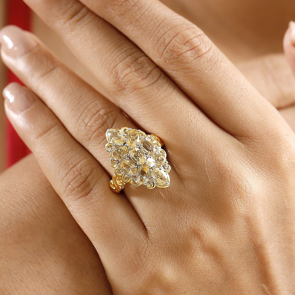 EverTrue Brazilian Citrine 4.20 ctw Ring in 18K YG Plated and Platinum Bond (Size 10.0) image number 2