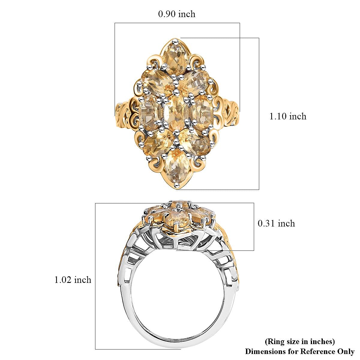 EverTrue Brazilian Citrine 4.20 ctw Ring in 18K YG Plated and Platinum Bond (Size 8.0) image number 5