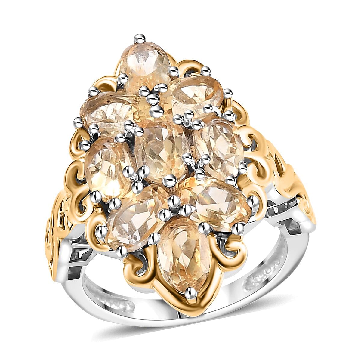 EverTrue Brazilian Citrine 4.20 ctw Ring in 18K YG Plated and Platinum Bond (Size 9.0) image number 0