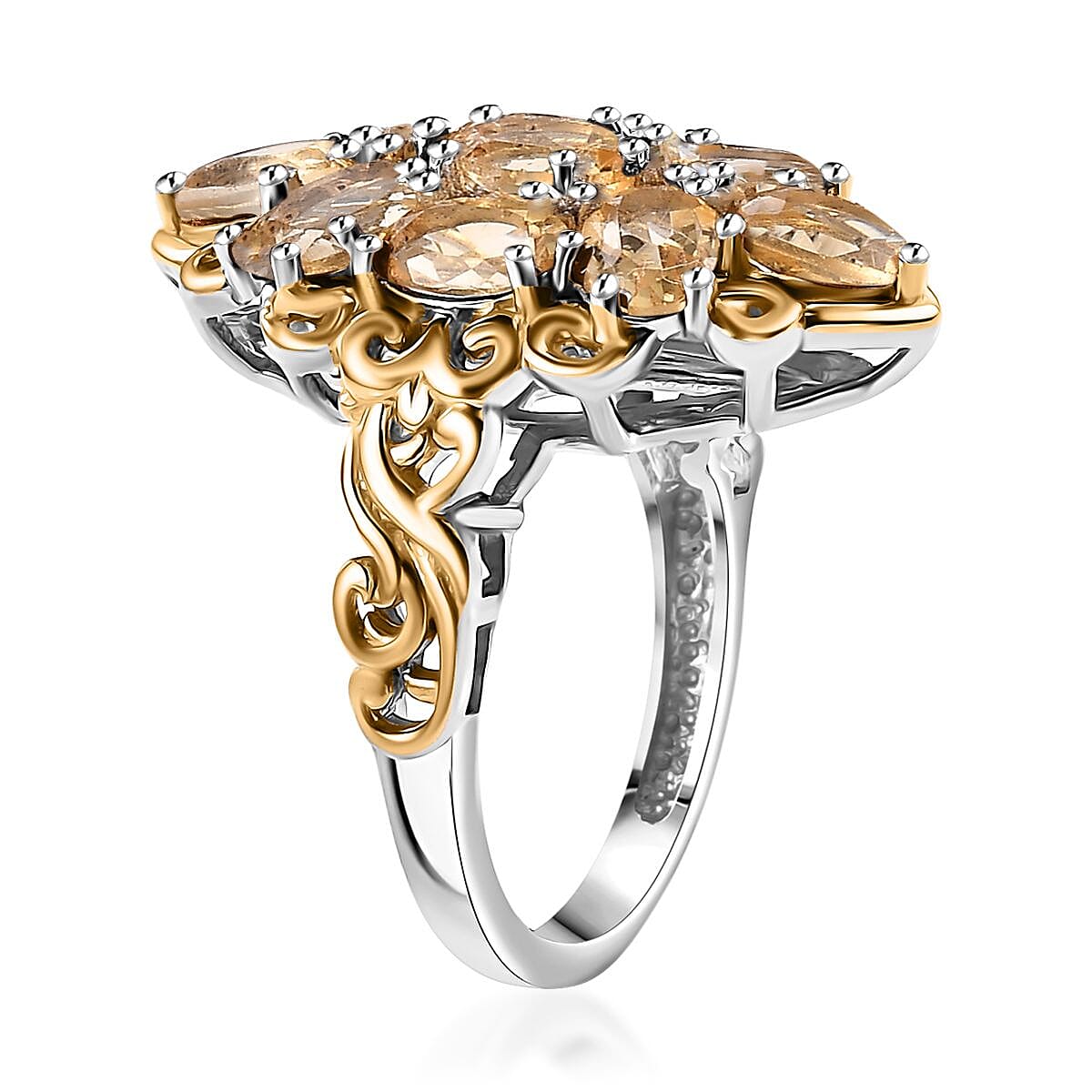 EverTrue Brazilian Citrine 4.20 ctw Ring in 18K YG Plated and Platinum Bond (Size 9.0) image number 3