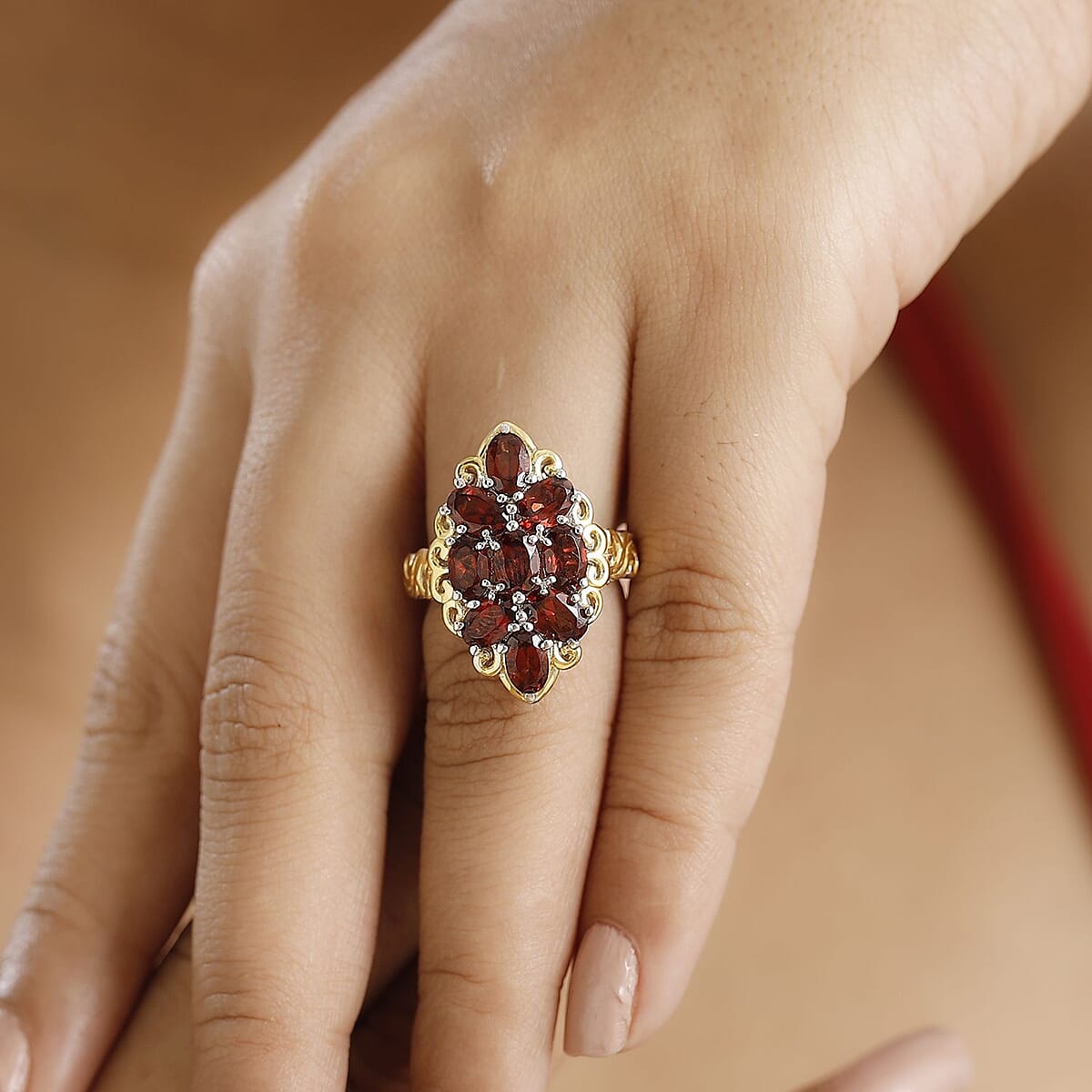 EverTrue Mozambique Garnet 4.75 ctw Ring in 18K YG Plated and Platinum Bond (Size 10.0) image number 2
