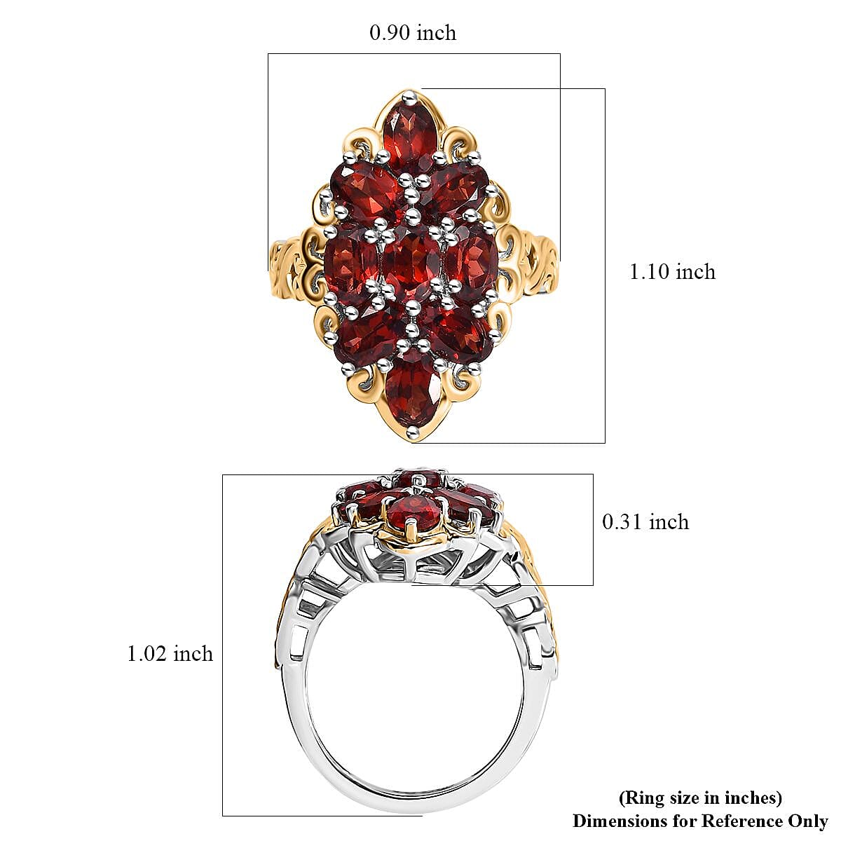 EverTrue Mozambique Garnet 4.75 ctw Ring in 18K YG Plated and Platinum Bond (Size 10.0) image number 5