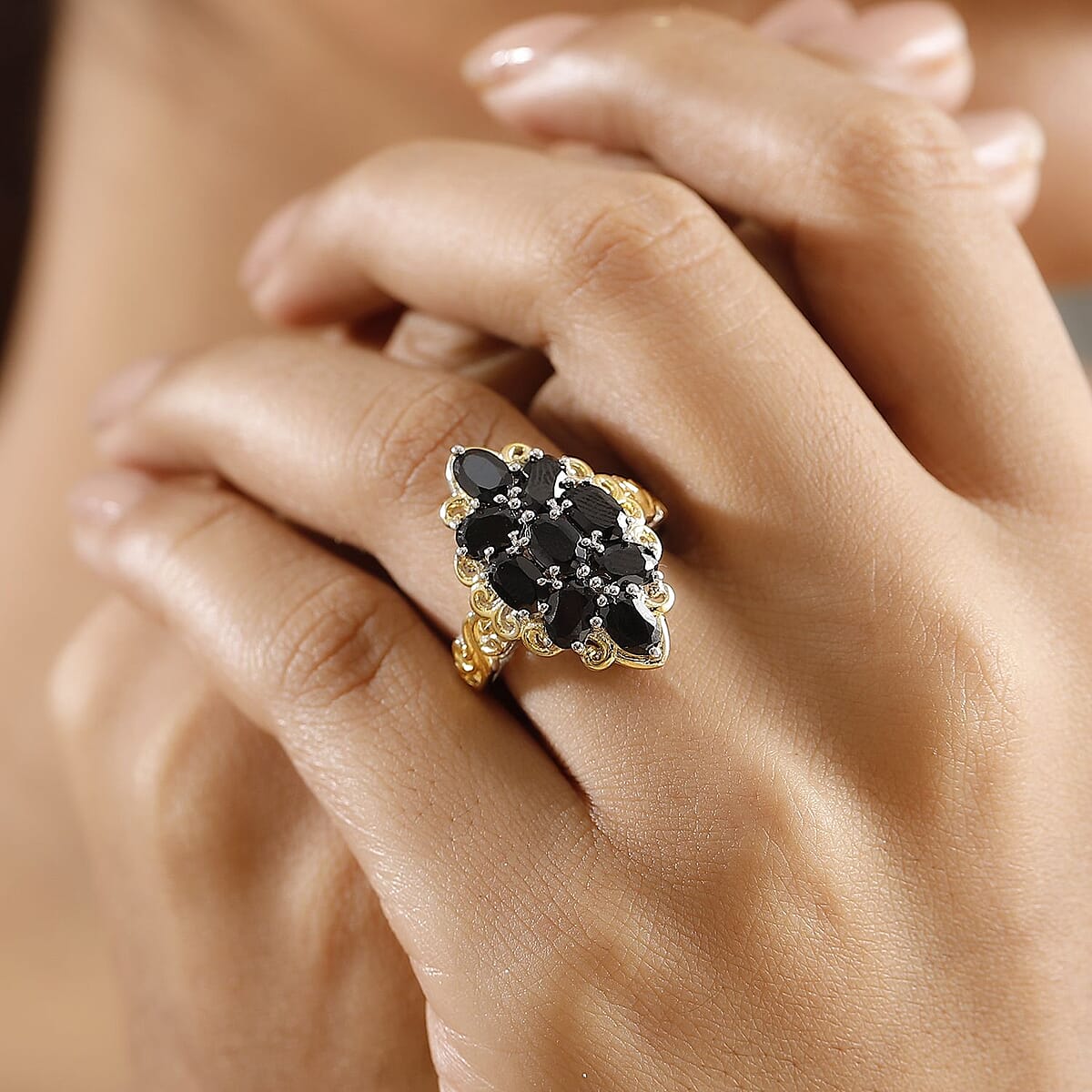 EverTrue Thai Black Spinel 5.10 ctw Ring in 18K YG Plated and Platinum Bond (Size 10.0) image number 2