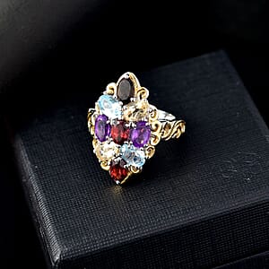 EverTrue Multi Gemstone Ring in 18K YG Plated and Platinum Bond 4.40 ctw (Size 10.0)