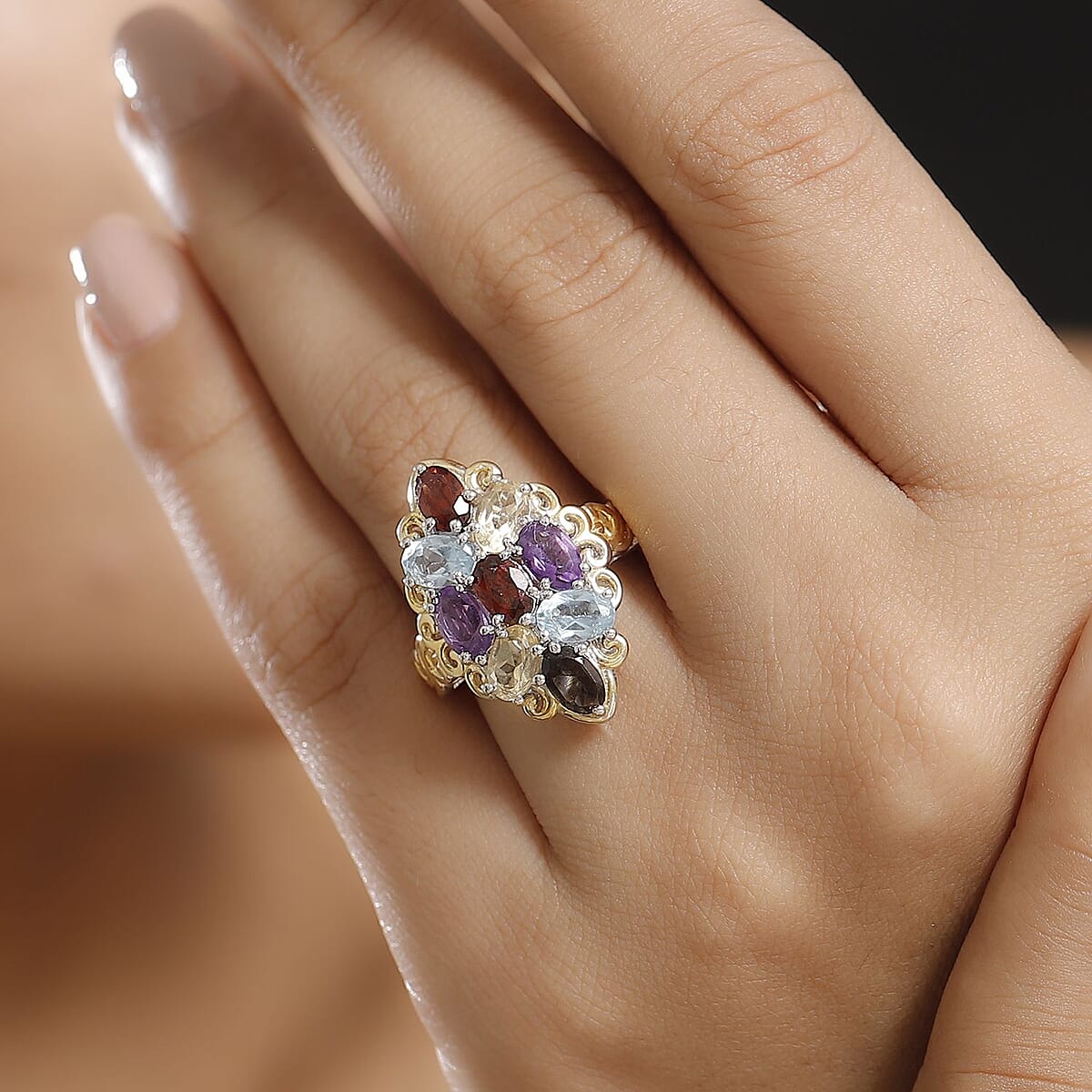 EverTrue Multi Gemstone Ring in 18K YG Plated and Platinum Bond 4.40 ctw (Size 5.0) image number 2