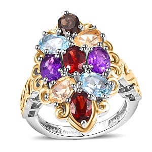 EverTrue Multi Gemstone 4.40 ctw Ring in 18K YG Plated and Platinum Bond (Size 7.0)