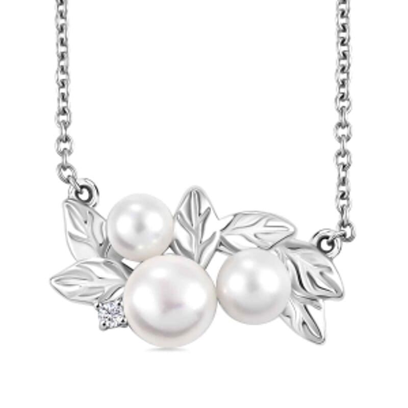 Freshwater Pearl and White Zircon Fancy 5.50 ctw Necklace in Goldtone 18 Inches