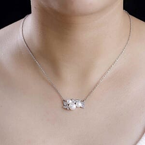 Freshwater Pearl and White Zircon Fancy 5.50 ctw Necklace in Goldtone 18 Inches