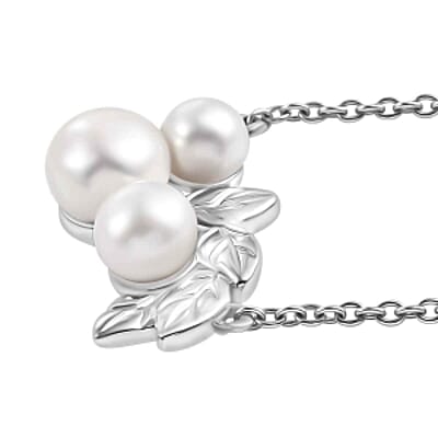 Freshwater Pearl and White Zircon Fancy 5.50 ctw Necklace in Goldtone 18 Inches