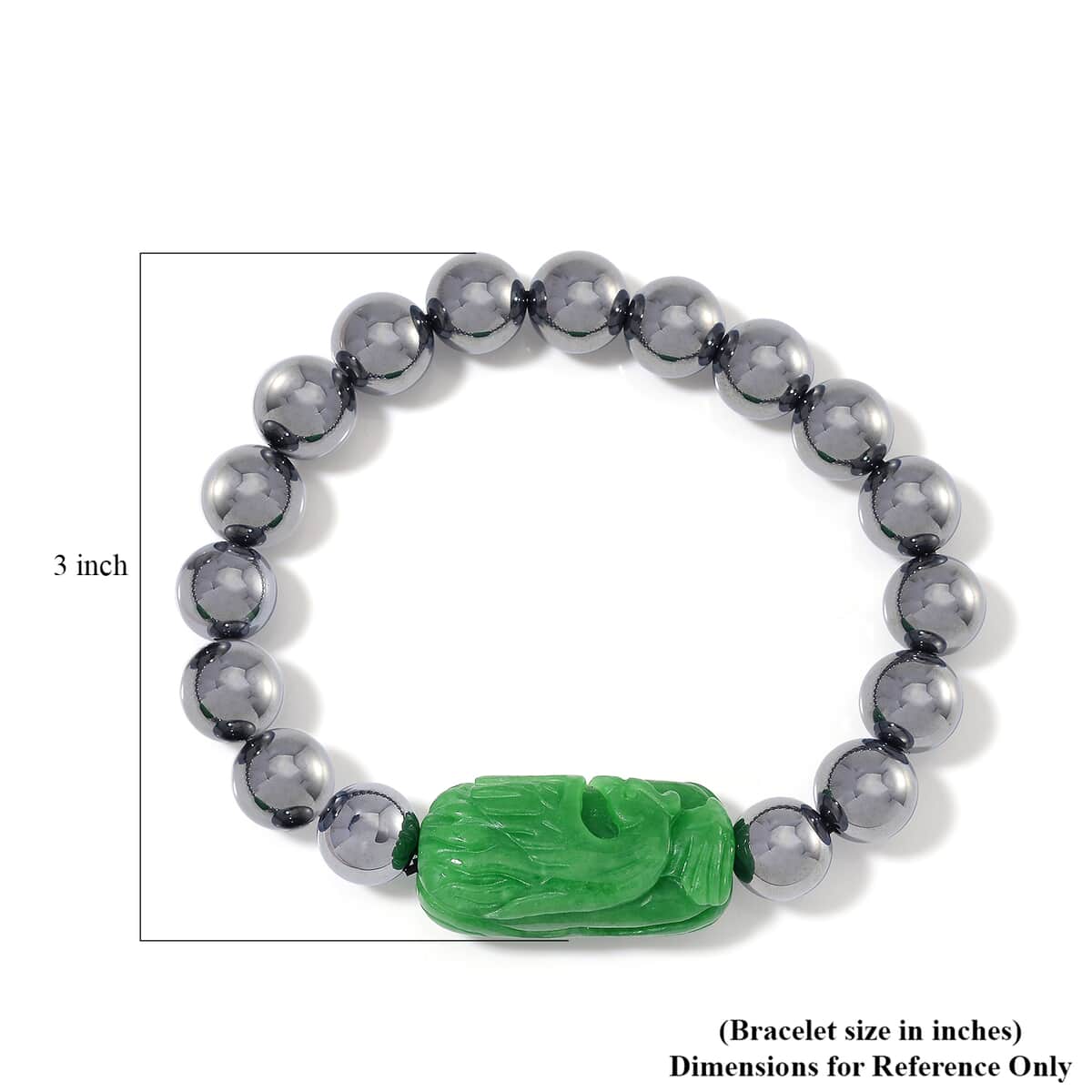 Green Jade (D) Phoenix Carved and Terahertz 170.00 ctw Beaded Stretch Bracelet image number 4