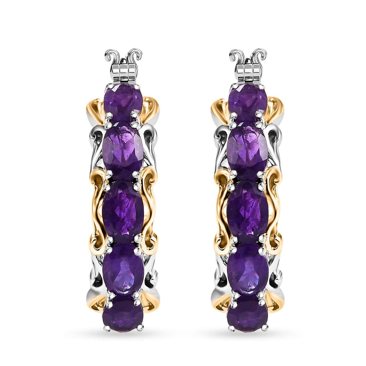 Karis African Amethyst 4.10 ctw Hoop Earrings in 18K YG Plated and Platinum Bond  image number 0