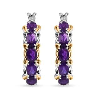 Karis African Amethyst 4.10 ctw Hoop Earrings in 18K YG Plated and Platinum Bond 