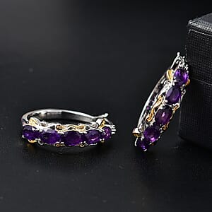 EverTrue African Amethyst 4.10 ctw Hoop Earrings in 18K YG Plated and Platinum Bond 