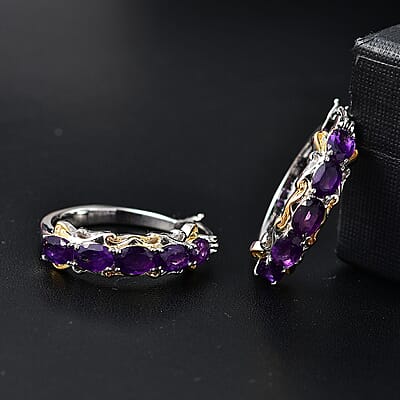 EverTrue African Amethyst 4.10 ctw Hoop Earrings in 18K YG Plated and Platinum Bond 