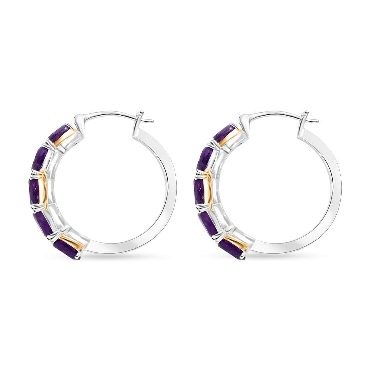 Karis African Amethyst 4.10 ctw Hoop Earrings in 18K YG Plated and Platinum Bond  image number 4