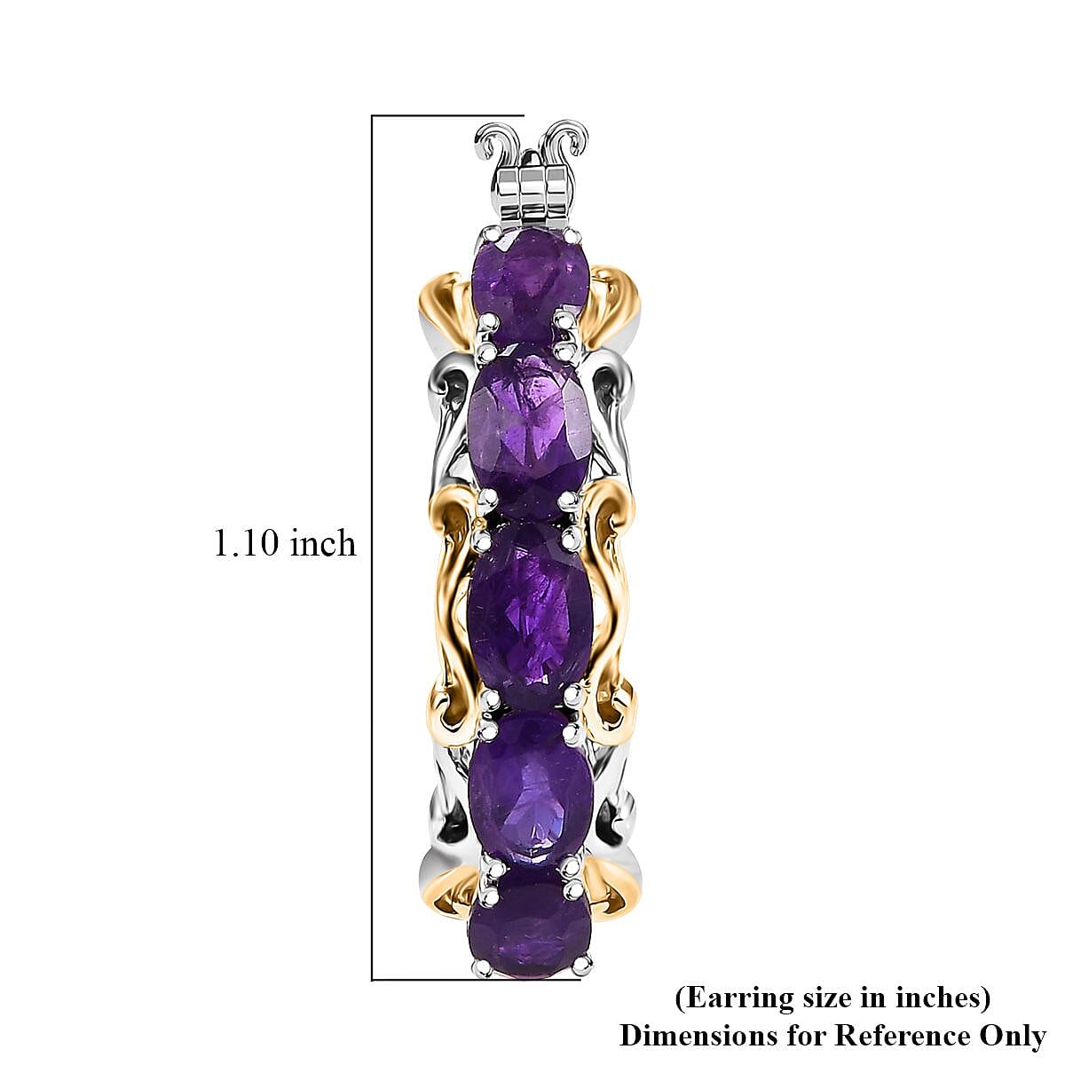 EverTrue African Amethyst 4.10 ctw Hoop Earrings in 18K YG Plated and Platinum Bond 