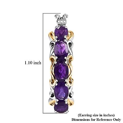 EverTrue African Amethyst 4.10 ctw Hoop Earrings in 18K YG Plated and Platinum Bond 
