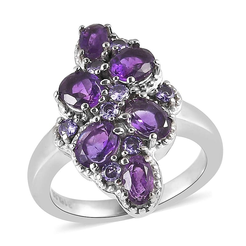 African Amethyst and Simulated Purple Diamond 2.35 ctw Ring in Stainless Steel (Size 10.0)