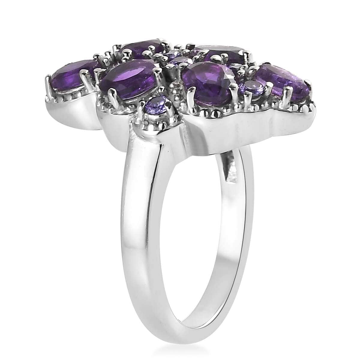 African Amethyst and Simulated Purple Diamond 2.35 ctw Ring in Stainless Steel (Size 10.0) image number 3