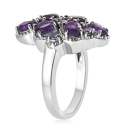 African Amethyst and Simulated Purple Diamond 2.35 ctw Ring in Stainless Steel (Size 10.0)